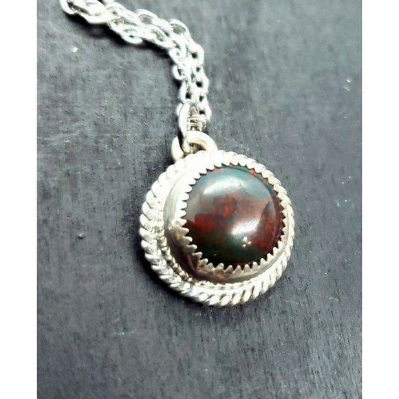 Bloodstone crystal necklace handmade mini sterling silver jewelry